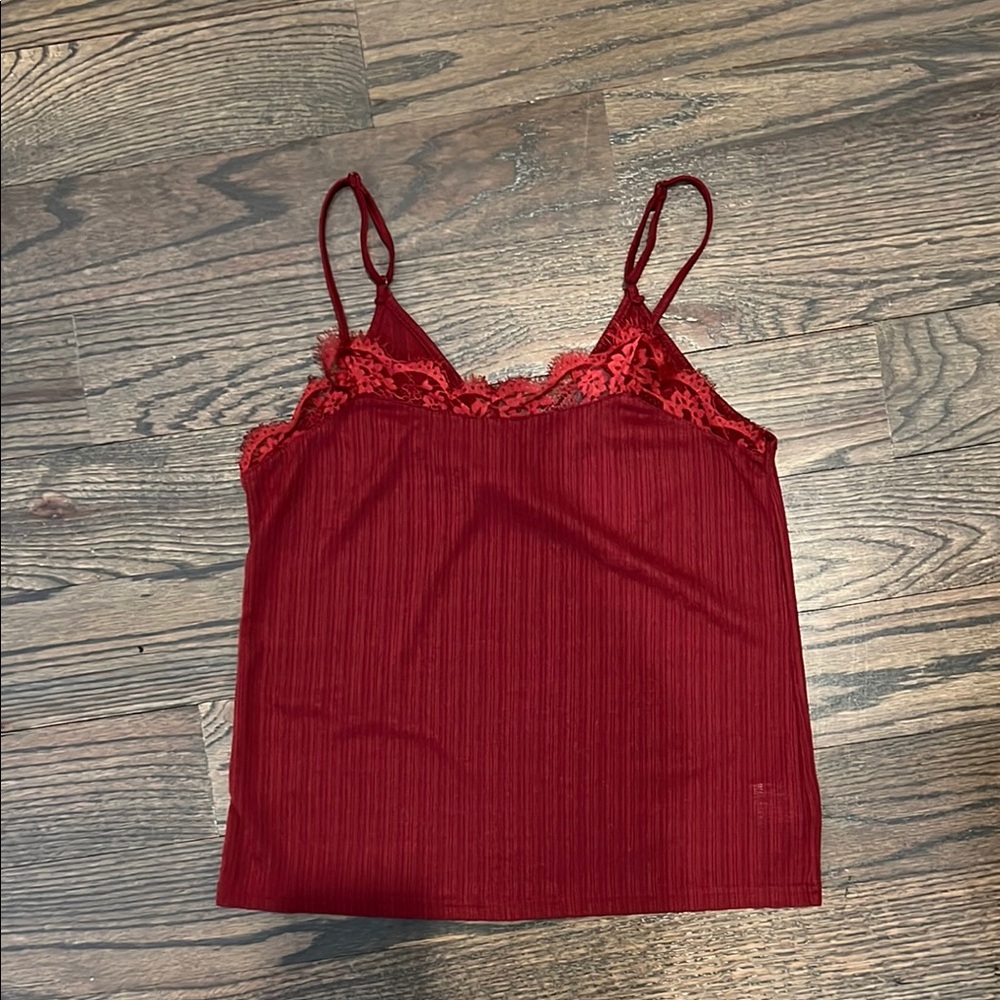 Red Lace Trim Cami Top